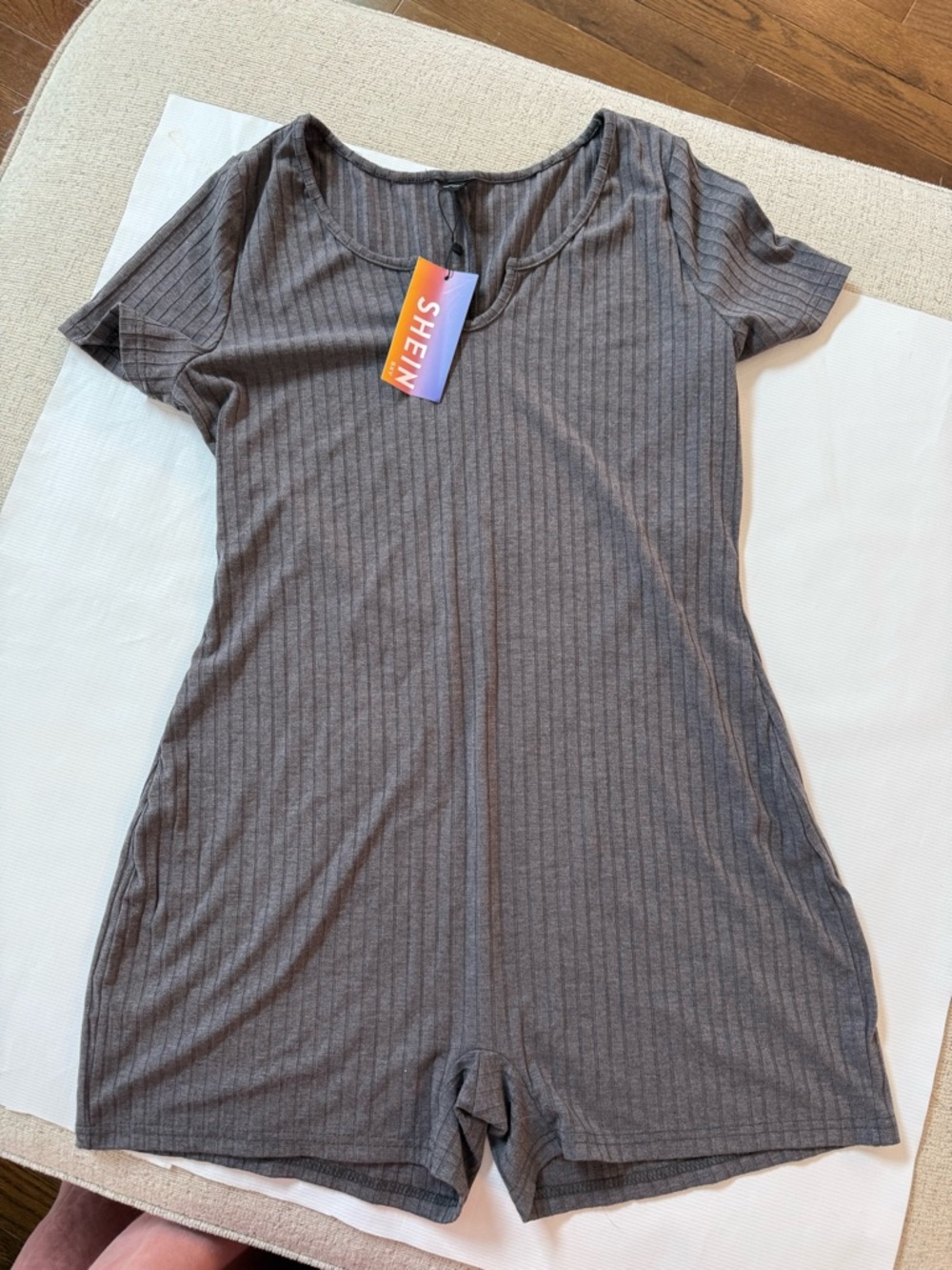 SHEIN Gray Ribbed Short Sleeve Jumpsuit Romper BNWT